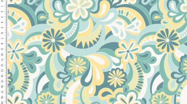 Viskosejersey Flower Power Druck Mint/Petrol